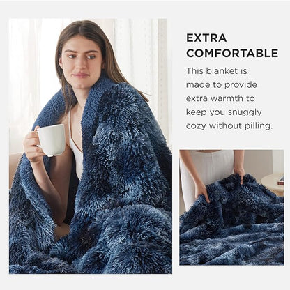 Bedsure GentleSoft Fluffy Tie Dye Navy Blue King Size Blanket for Bed, Thick Soft Sherpa Faux Fur Fleece Bedding Fuzzy Plush Winter Warm Large King Blanket, Cozy Blue Gifts for Men Women, 108x90