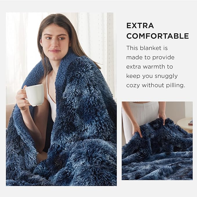 Bedsure GentleSoft Fuzzy Sherpa Faux Fur Twin Blanket Tie Dye Navy Cozy Gifts for Women Men, Soft Fleece Plush Warm Minky Thick Blanket Twin Size for Bed, Blue Room Decor Dorm Essentials Gifts, 60x80
