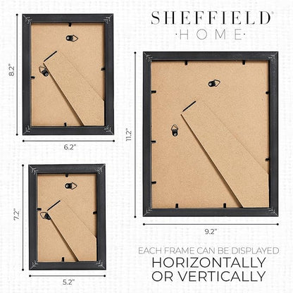 Sheffield Home 4 Piece Gallery Wall Frame Set, 8x10 Inch, 5x7 Inch, and 4x6 Inch, Black