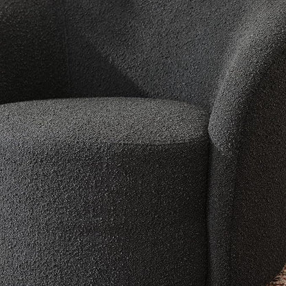 KINWELL 34" W Mid Century Modern Swivel Barrel Chair, Round Upholstered Boucle Swivel Accent Chairs, No Assembly Sofa Chair for Living Room Bedroom Reading Apartment Lounge Nursery(Black)