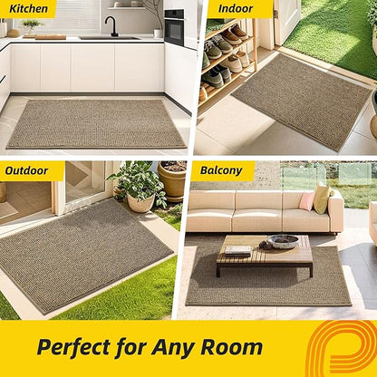 JSEI Dirt Trapper Door Mat 32"x48" Non-Slip Washable Entrance Mat, Dog Doormats, Absorbent & Fade-Resistant Floor Mats, Low Profile Welcome Mats for Entryway, Front Door, and Inside Entrance, Beige