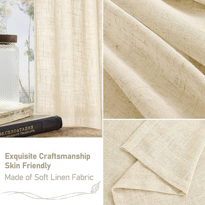 LAMIT 102 inches Long Sheer Linen Curtains, Linen Textured Light Filtering Semi Sheer Bronze Grommet Natural Boho Drapes for Living Room/Farmhouse, 2 Panels, Beige, 52 x 102 Inch