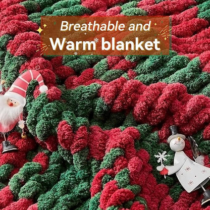 Chunky Knit Throw Blanket, 40''*50'' Knitted Throw Chenille Yarn for Bed Couch, Handmade Stripe Crochet Big Thick Blanket, Machine Washable Cute Comfy Blanket for Home Decor