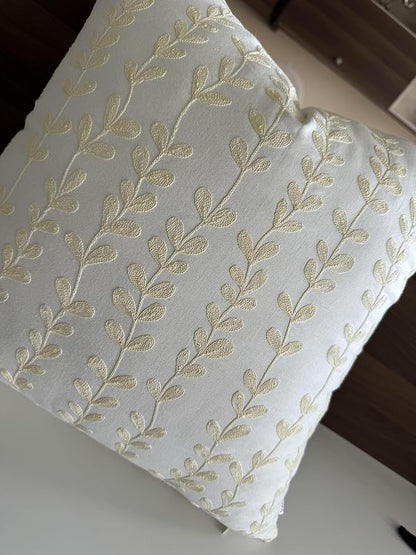 VAGMINE Embroidered Floating Leaves Throw Pillow Cover - 18x18 Inches Square - 100% Cotton Ivory Decorative Cushion Cover - Timeless Nature-Inspired Accent for Sofa, Couch & Modern Decor - Cream