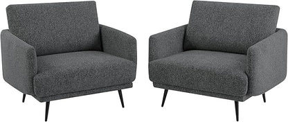 Oversized Accent Chair Set of 2 for Living Room Chairs Reading Arm Chair Comfy Modern Single Sofa Side Chairs with Metal Legs & Soft Cushion for Bedroom, Balcony,Waiting Room (Chenille, Dark Grey)