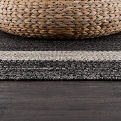 CAMILSON Outdoor Rug 9x12, Large Modern Outside Rugs for Patios Porches Waterproof Durable Washable Non-Shedding, Easy-to-Clean Indoor Outdoor Area Carpet (9 x 12, Bordered - Dark Gray/Light Gray)