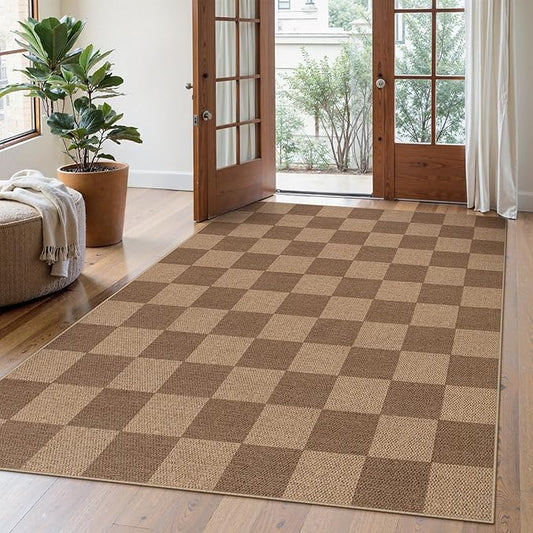 Lahome Checkered Easy Jute Living Room Rugs, 5x7 Large Dining Room Office Carpet Farmhouse Washable Area Rug, Checkerboard Neutral Non Slip Indoor Outdoor Carpet for Bedroom Entry Patio
