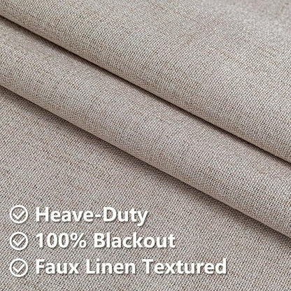 Blackout Curtains 108 Inches Long 2 Panels Set, 100% Black Out Textured Thermal Curtains, Grommet Privacy Light Blocking Drapes for Living Room Bedroom Luxury Decor(52W × 108L inch, Beige)