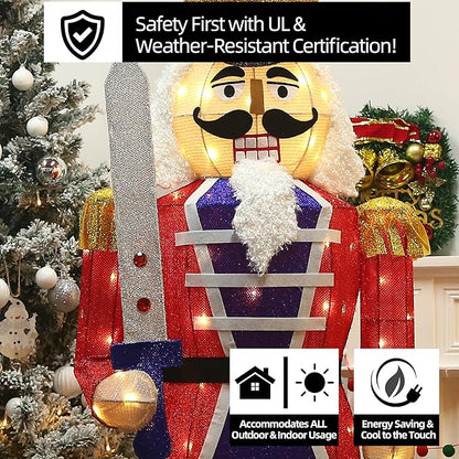 61Inch Nutcracker Christmas Decor Outdoor with LEDs 5 Feet Lighted Large Nutcracker Lighted Christmas Decorations Outdoor with Stakes & Zip Ties for Xmas Yard, Porch, Lawn