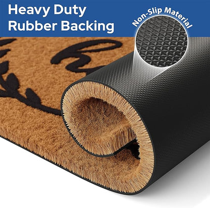 Barnyard Designs Natural Coco Coir Heavy Duty Backing Doormat - Large Cute Non-Slip Front Door Welcome Mat for Outside Entrance or Porch Entry, Brown (24x36, Hello)
