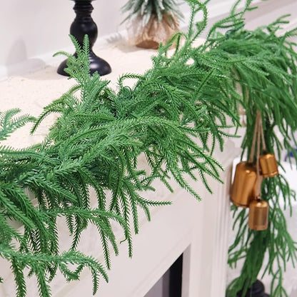 2PCS 9FT Christmas Garland Norfolk Pine Garland Real Touch Artificial Greenery Garland for Mantle Fireplace Table Indoor Outdoor Decor (Normal)