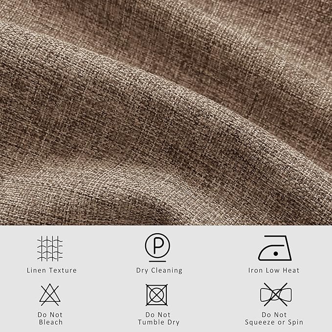 Macochico Pinch Pleated Blackout Linen Curtains 96 Inches Long 100% Light Blocking Burlap Curtains for Bedroom Living Room Thermal Window Panels with Tieback 72”Wx96”L Taupe 1 Panel