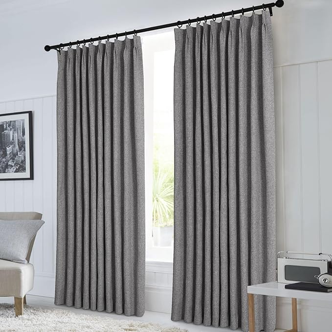 Macochico Pinch Pleated Blackout Curtains 102 Inches Long 100% Light Blocking Gray Linen Drapes for Bedroom Living Room Farmhouse Shabby Chic Burlap Curtains with Tieback 72”Wx102”L 1 Panel