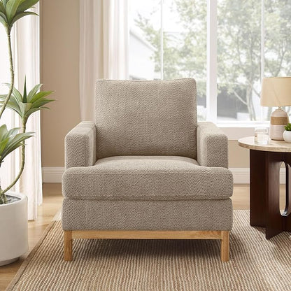 Oversized Accent Chair, Mid Century Modern Upholstered Armchair for Living Room, Comfy Chair for Bedroom Reading Chair, Single Sofa for Small Space with Rubberwood Base