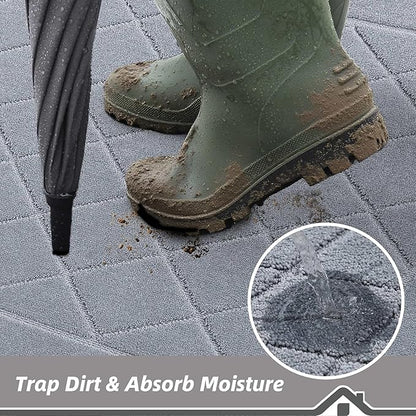 BEQHAUSE Dirt Trapper Door Mat 24" x 36", Doormat Non-Slip Entryway Rugs Washable, Dog Door Mat Stain Resistant and Absorbent Welcome Floor Mat for Front Back Door, Muddy Wet Shoes & Paws, Grey