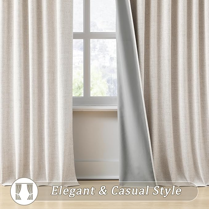 RAIN CITY Extra Wide Room Divider Curtains 105 Inch Long 2 Panels,Custom Made Noise Reduction Curtains for Large Window Track System Curtain Panels Back Tab Pleat Tape with Hooks, Beige 70x105