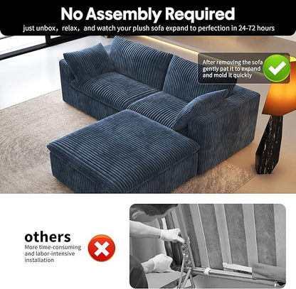 78.74" L Shaped Modern Sofa Modular Sectional Cloud Couch with Ottoman,Upholstered Couches with Plush Corduroy Fabric for Living Room Furniture,Bedroom and Apartment,No Assembly Required,Blue
