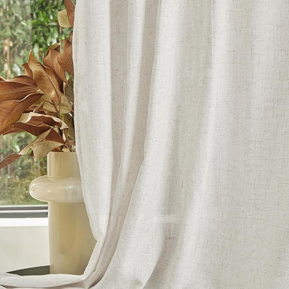 MYSKY HOME Farmhouse Kitchen Curtains 54 inches Long, Boho Curtain Panels Farmhouse Style Flax Linen Polyester Blend Texture for Home Decor, Light Soften Privacy Drapes, Linen, Pack-2