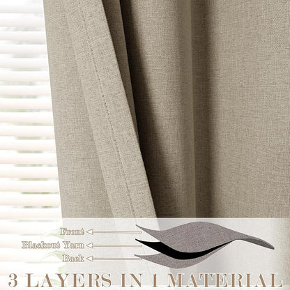 120" Wx96 L Linen Room Divider Drapes for Doorway/Glass Window/Sliding Door/Patio, Extra Wide Pinch Pleated Full Blackout Curtains for Girls Boys Teen Kids Room, 1 Panel, Light Khaki