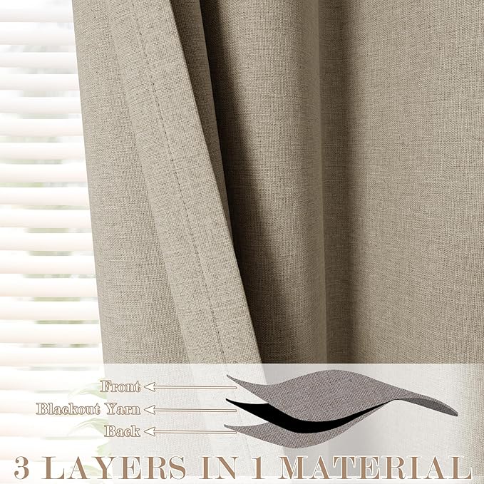 120" Wx108 L Linen Room Divider Drapes for Doorway/Glass Window/Sliding Door/Patio, Extra Wide Pinch Pleated Full Blackout Curtains for Girls Boys Teen Kids Room, 1 Panel, Light Khaki