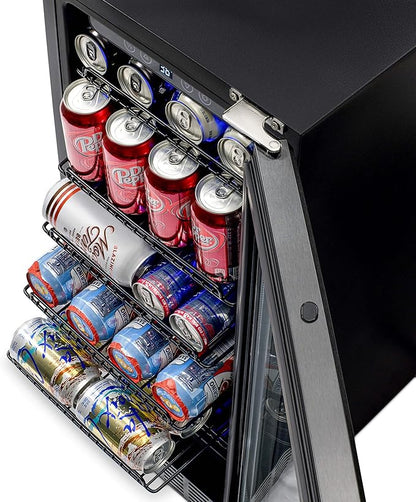Newair 24" Wine and Beverage Refrigerator 20 Bottle and 70 Can Capacity, Built-in or Freestanding Cooler, Dual Zone Fridge in Stainless Steel with Splitshelf