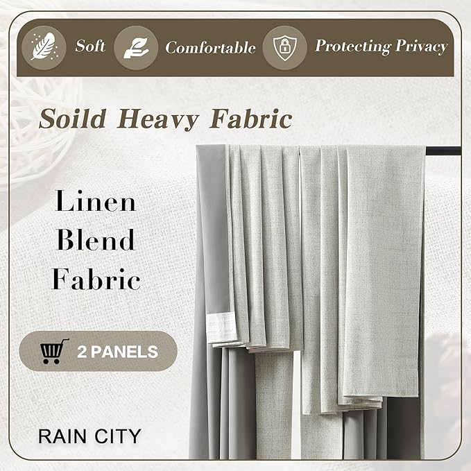 RAIN CITY Blackout Curtains 104 Inch Long 2 Panels Set, Back Tab/Rod Pocket Room Darkening Polyester Track System Curtains for Living Room Thermal Insulated Pleated Drapes, 105 Inch Length, Natural