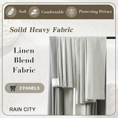RAIN CITY Blackout Curtains 104 Inch Long 2 Panels Set, Back Tab/Rod Pocket Room Darkening Polyester Track System Curtains for Living Room Thermal Insulated Pleated Drapes, 105 Inch Length, Natural