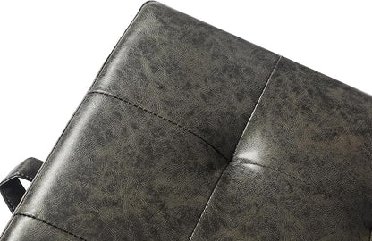 Adeco Faux Leather Storage Ottoman Bench with Wood Legs, 17.7" Square Mixed Grey PU Cube Foot Stool, Upholstered Button Tufted Vanity Chair with Hinged Lid for Living Room, Bedroom, Dorm