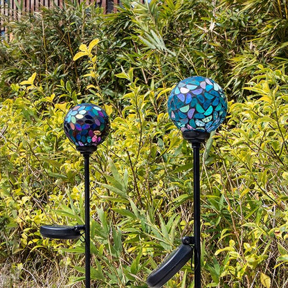 VCUTEKA Solar Garden Decorative Lights Outdoor, Mosaic Solar Light Waterproof LED Pathway Stake Light for Landscape Patio Yard Deck Walkway Decoration, 2 Pack （Blue&Purple）