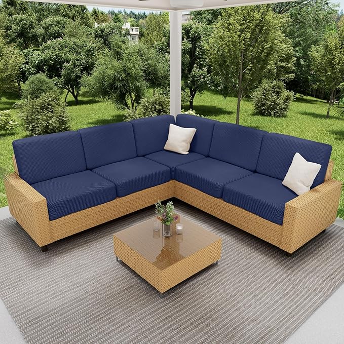 hyha Waterproof Couch Cushion Covers for Pets, Non Slip Sofa Seat Cover for Dogs Washable, Soft Thick Stretch Jacquard Fabric, Sofa Slipcovers with Elastic Bottom (3 Pieces, Navy)