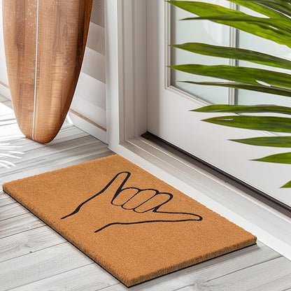 Barnyard Designs Natural Coco Coir Heavy Duty Backing Doormat - Large Cute Non-Slip Front Door Welcome Mat for Outside Entrance or Porch Entry, Brown (17x30, Shaka)