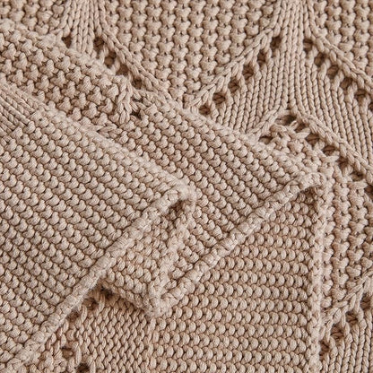 Longhui bedding Chunky Cotton Knit Throw Blanket for Couch, Sofa, Bed, or Chair, Decorative Breathable Fall Cable Knit Blanket 51 x 63 Inches, Pink Rose