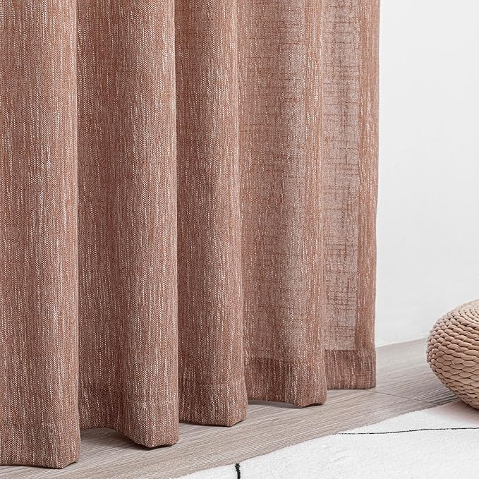 MYSKY HOME Living Room Curtains for Windows, Linen Look Texture Semi Sheers Boho Drapes Extra Long Floor Length Curtain Panels Soft Cotton Fabric, 50 x 108 Inch, Brick Red, 2 PCs