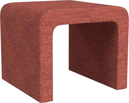 Modern Channel Pink Chenille Foot Stools Ottoman Home Décor, Soft Ottoman Foot Rest Chair for Bedroom and Living Room, Vanity Chair and Stool in Dressing Area, and Lounge