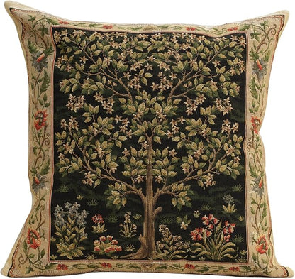 Charlotte Home Furnishings Throw Pillow Covers, Decorative Boho Pillow Covers for Couch, Living Room, Black Tree Square Cushion Cases 18x18 in, European Cotton Jacquard Woven for Cozy Bedroom Decor