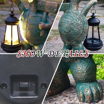 Turtle Garden Statue Outdoor Décor with Solar Lights Lantern,Turtle Solar Light Figurines Outside Decorations for Yard，Lawn,Patio, Balcony, Unique Housewarming Gifts