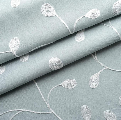 MIUCO Floral Embroidery Semi Sheer Curtains Faux Linen Grommet Curtains for Living Room 52 x 84 Inch 2 Panels Set, Sea Foam