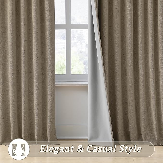 RAIN CITY 92 Inch Long Blackout Curtains 2 Panels Set Linen,Linen Back Tab Drapes with Hooks,Light Blocking Modern Stylish Curtains for Bedroom Living Room,W50xL92 in Length
