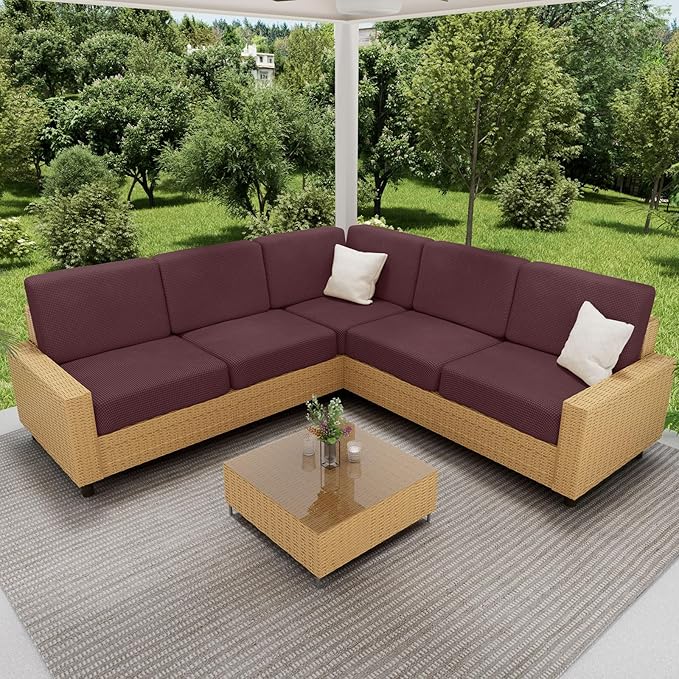 hyha Waterproof Couch Cushion Covers for Pets, Non Slip Sofa Cover for Dogs Washable, Soft Thick Stretch Jacquard Fabric, Sofa Slipcovers with Elastic Bottom (1 Piece for Backrest L, Chocolate)
