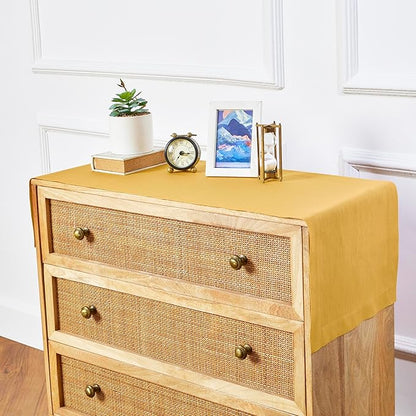 Solino Home Linen Mustard Yellow Table Runner 48 Inches - 100% Pure Linen Farmhouse Short Table Runner 14 x 48 Inch Ideal for Dresser and Coffee Tables - Fete