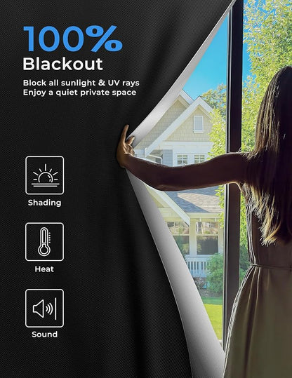 Sumobaby Blackout Curtains for Bedroom Portable 138”x59”Black Out Window Cover with Heat-Resistant Hook&Loop Tape,100%Blackout Shades,NoDrill Blinds for Windows DIY Cut Fit for Nursery&Dorm Room,Black