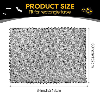 eZAKKA Halloween Table Cloth, Spider Webs Tablecloths Black Tablecloth Lace Fabric Table Cloths Spooky Cover for Rectangle Tables for Parties Gothic Halloween Home Decorations, 60x84 Inch
