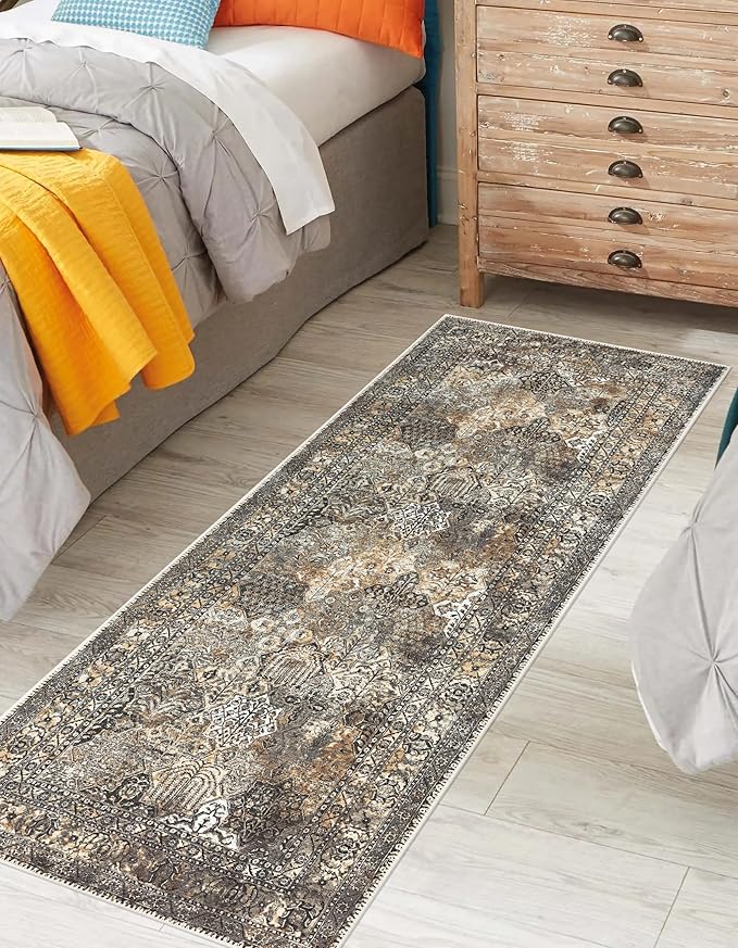 Keen Home Design 2x7 Rug - Machine Washable Runner Rug with Non-Slip Backing, Ideal for Hallway, Entryway, Kitchen, Laundry Room - Vintage, Easy Clean, Durable, Low Pile Rug - (2'6" x 7')