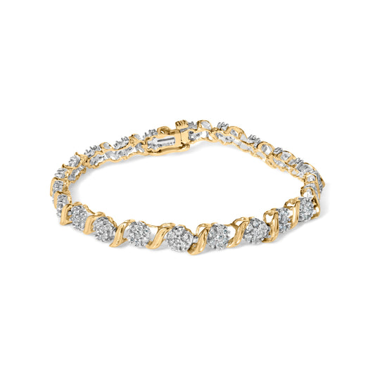 Bracelet jonc en or jaune 10K serti de diamants ronds "S" totalisant 2,00 carats (couleur J-K, clarté I1-I2)