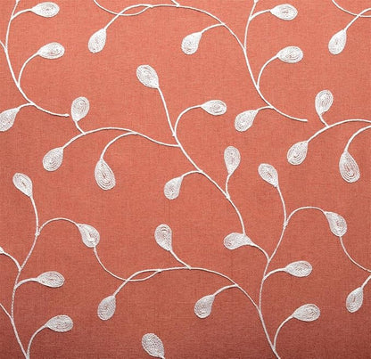 MIUCO Floral Embroidery Semi Sheer Curtains Faux Linen Grommet Curtain Panels for Kids Room 52 x 84 Inch 2 Panels, Rust