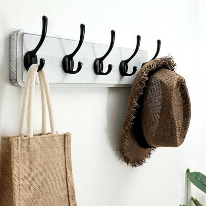 SKOLOO Rustic Wall Mounted Coat Rack, 16 inches Hole to Hole, Case of 2, Pine Solid Wood Coat Hook Hanger - 5 Hooks for Hanging Clothes Robes Towels Coats