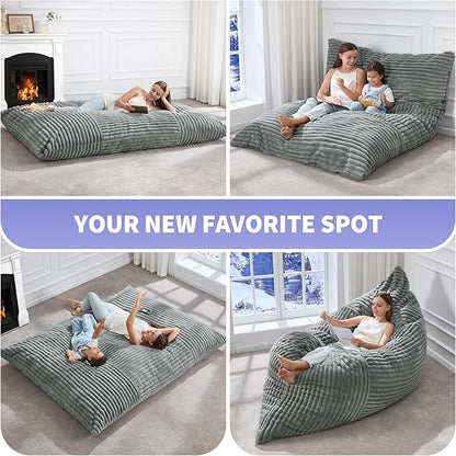 Hobestluk 3 in 1 Bean Bag Chair Giant Bean Bag Chairs Convertible Bean Bag Floor Cushion with Machine Washable Cover, Beanbag Chairs for Adult (Turquoise Grey)
