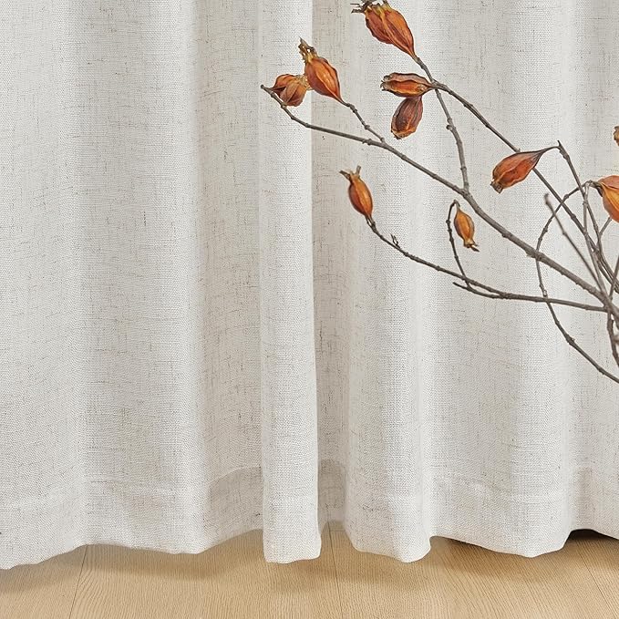 MYSKY HOME Kitchen Window Curtains Half Sheer Drapes 45 Inches Long, Boho Farmhouse Style Linen Polyester Blend Fabric, Decorative Texture for Bathroom/Closet/Cafe, 50" x 45", Linen, 2 Pieces