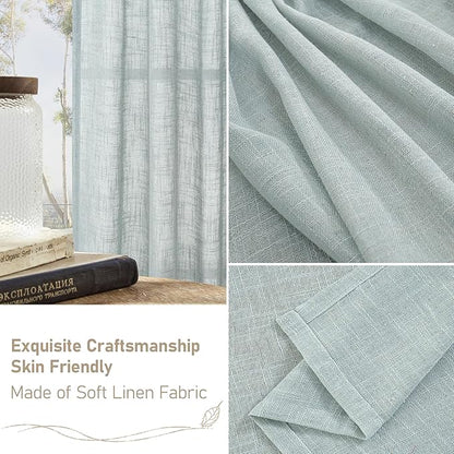 LAMIT Greyish Blue Linen Curtains 45 Inches Long for Bedroom, Light Filtering Panels Bronze Grommet Neutral Drapes for Kitchen/Window/Loft Room, 34 x 45 Inch, 2 Panels
