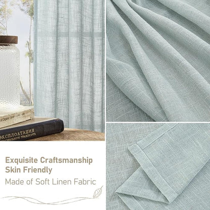 LAMIT Greyish Blue Linen Curtains 45 Inches Long for Bedroom, Light Filtering Panels Bronze Grommet Neutral Drapes for Kitchen/Window/Loft Room, 52 x 45 Inch, 2 Panels